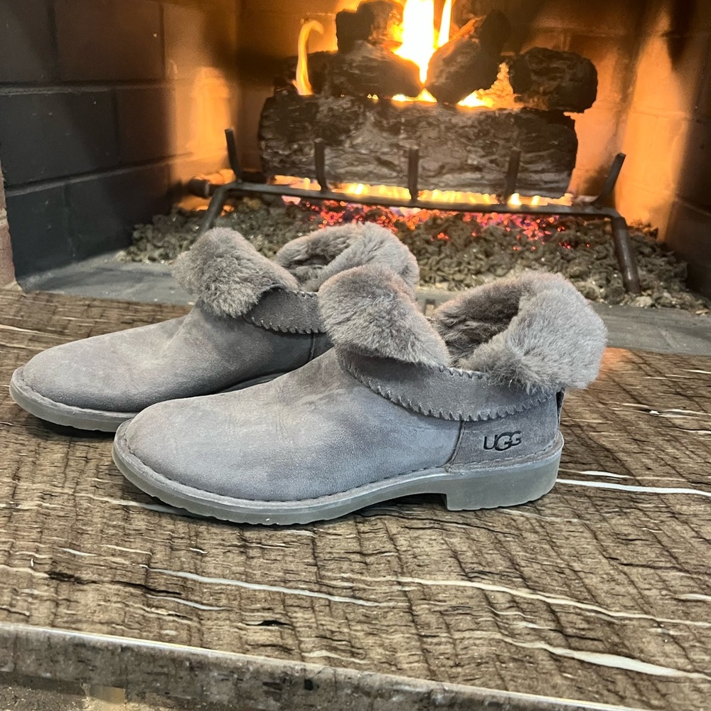 UGG Gray Suede Boots with Fur Lining